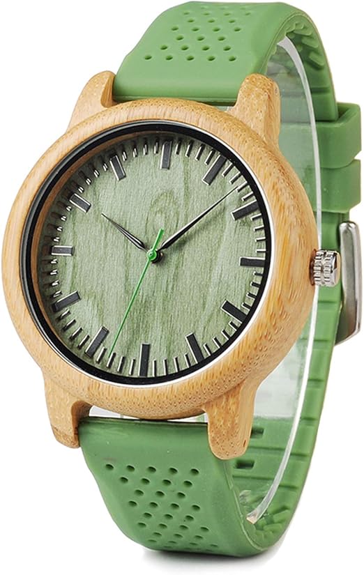 Amazon Com Bobo Bird Mens Womens 44mm Big Neutral Bamboo Wooden Watch Unisex Japan Analog Quartz Green Silicone Strap Sports Casual Watches With Wood Box Luxury Brand Designer Watches