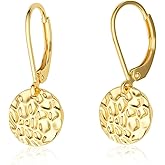 Freekiss Disc Leverback Earrings for Women: Dainty 14k Gold Plated Dangle Earrings for Women Hypoallergenic Hammered Teardrop Coin Earring Set Gold Jewelry for Womens Trendy