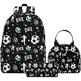 3PCS Backpack for Boys Girls Back To School, Kids Backpack for Teens Elementary Middle High School Students, Large Capacity 17 Inch Bookbags with Lunch Box and Pencil Case (Soccer)
