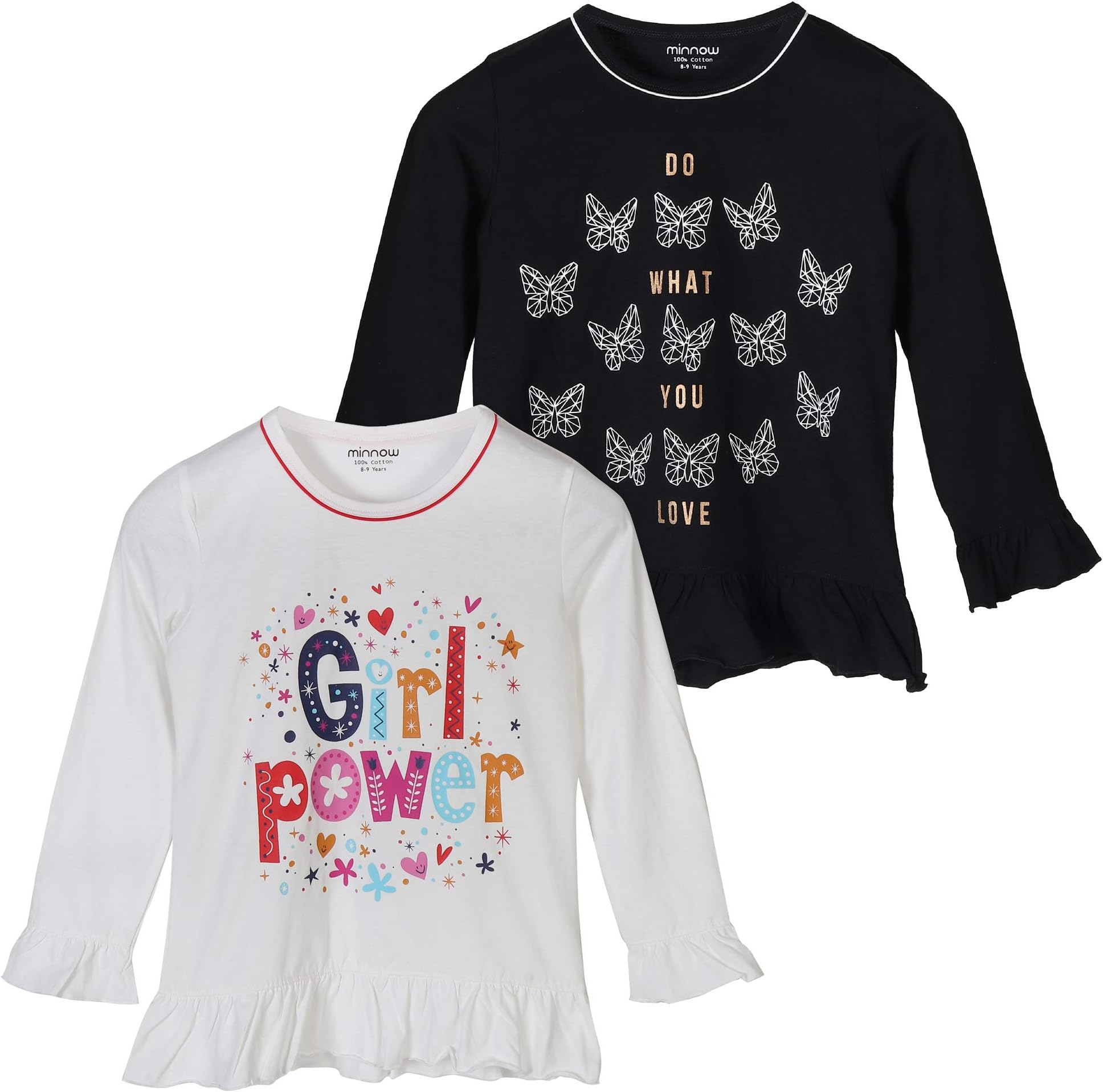 Girls Round Neck Bell Sleeve Peplum Top Cotton Tshirts Pack of 2