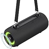 Fisher Portable Bluetooth Speaker IPX5 Waterproof Speaker, 26W PEAK Power Bluetooth Stereo, 7H Playtime, LED Lights, TWS, BT 5.3, Built-in Mic, Hands Free Calling, Wireless Electronics, Home & Outdoor