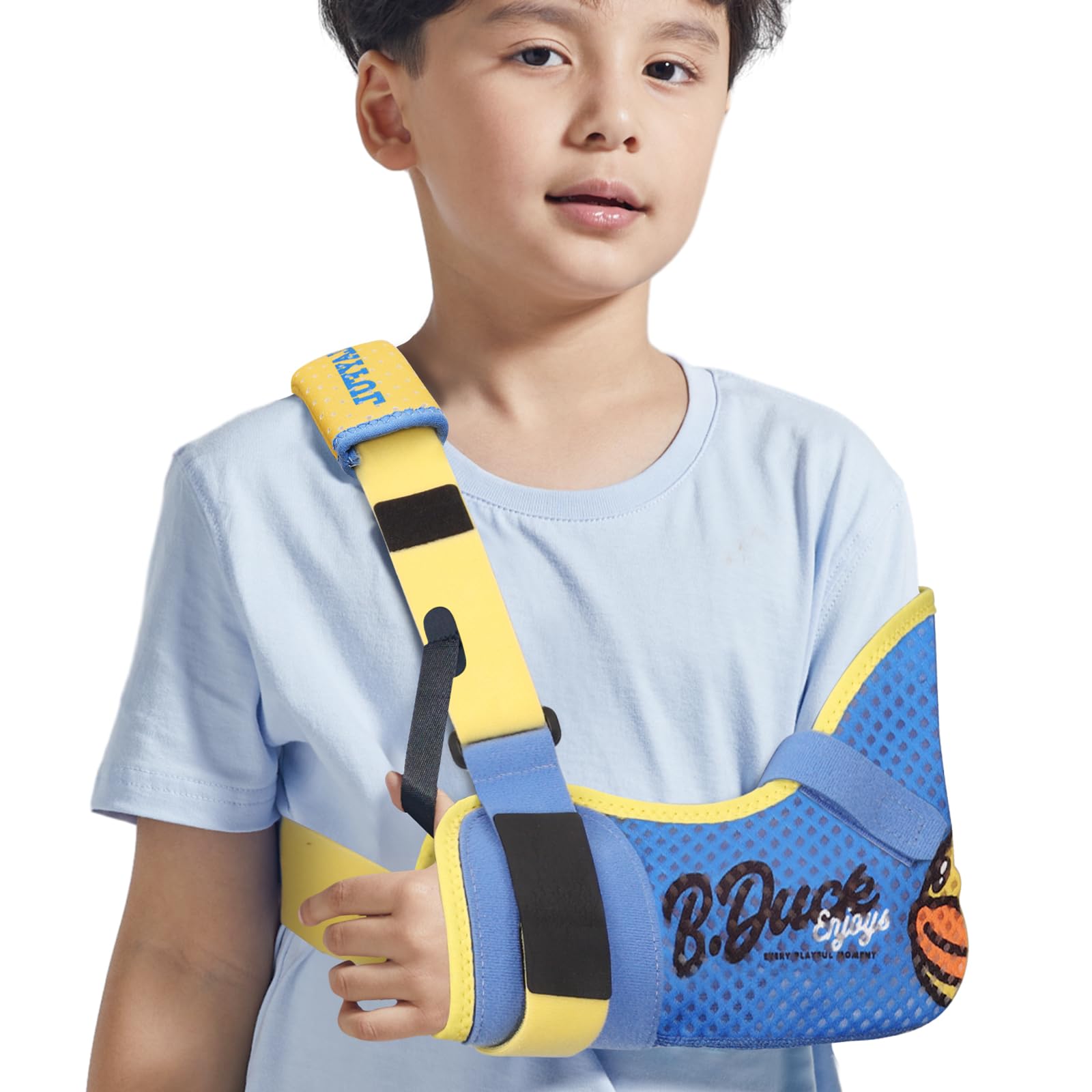Photo 1 of Velpeau Kids Arm Sling Shoulder Immobilizer with Waist Strap, Ventilated & Breathable Design, Arm Support Brace for Children, Boys, Girls (Mesh Version, Duck Print, Left, 2XS: Bust 19?-23.5?)