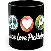 Peace Love Pickleball Ceramic Coffee Mug 11oz Funny Sports Paddle Design - Tea Coffee Mug with Comfortable Grip - Unique Fun Gift Black Cup for Office or Home - Vibrant Long-Lasting Print ID45211
