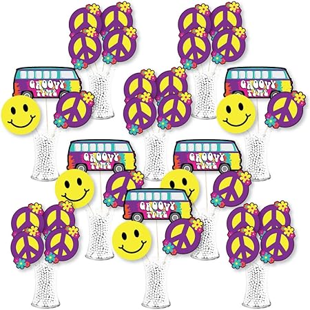 Amazon Big Dot Of Happiness 60年代ヒッピー 1960年代 グルービーパーティー センターピース スティック ショーストッパー テーブルトッパー 35ピース パーティーグッズ おもちゃ