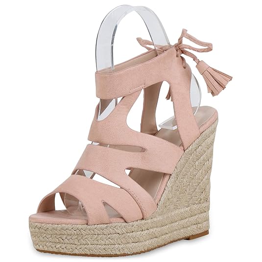 SCARPE VITA Damen Plateau Sandaletten mit Keilabsatz Bast Cut-Outs