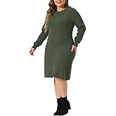 Agnes Orinda Plus Size Sweater Dress for Women Fall Fashion Crew Neck Long Sleeve Knit Pullover Sweater Dresses