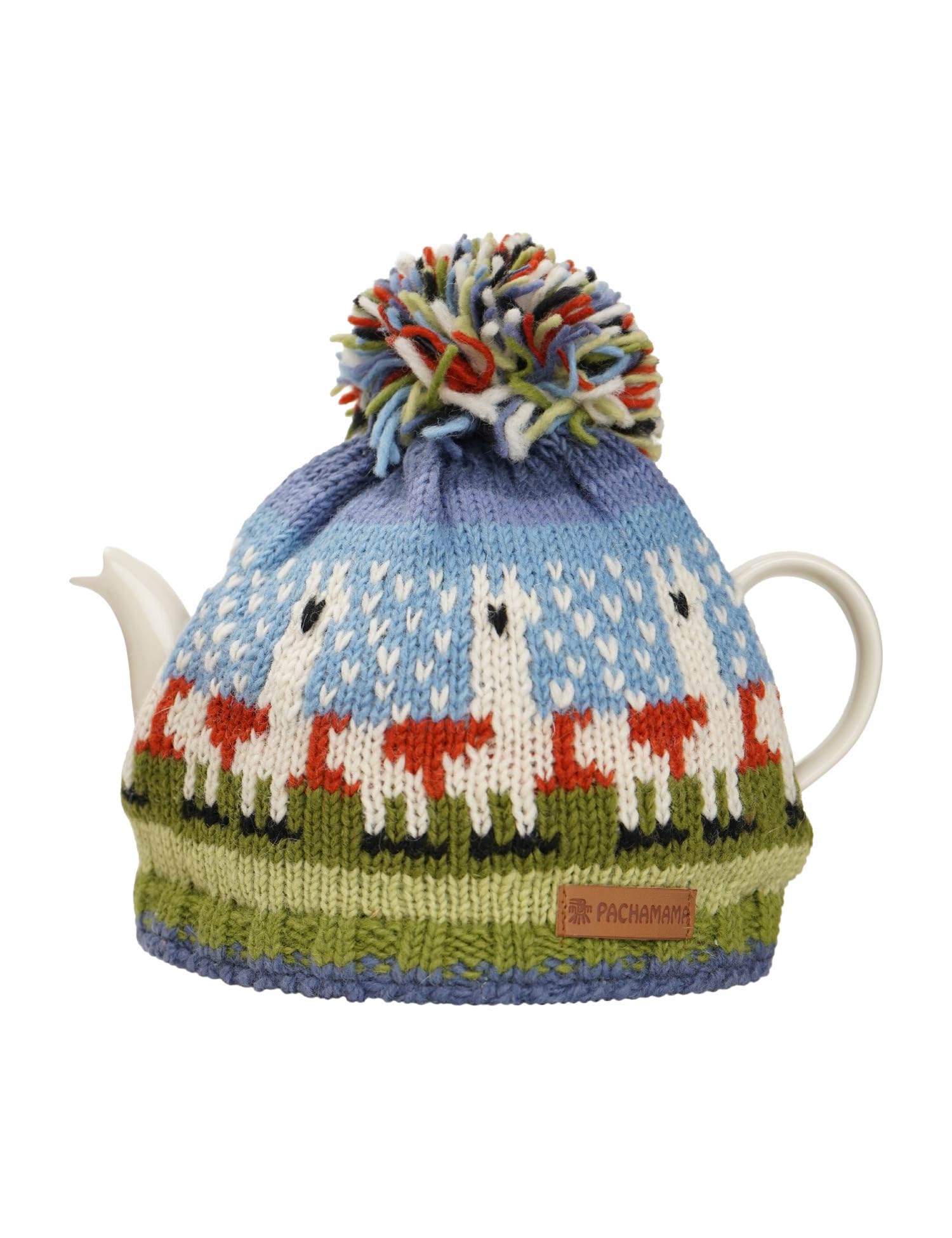 Pachamama Handknitted Medium 4-6 Cup 1.2L Wool Tea Cosy/Teapot Cover - Llama Pattern Insulated Handmade Fair Trade Multicoloured