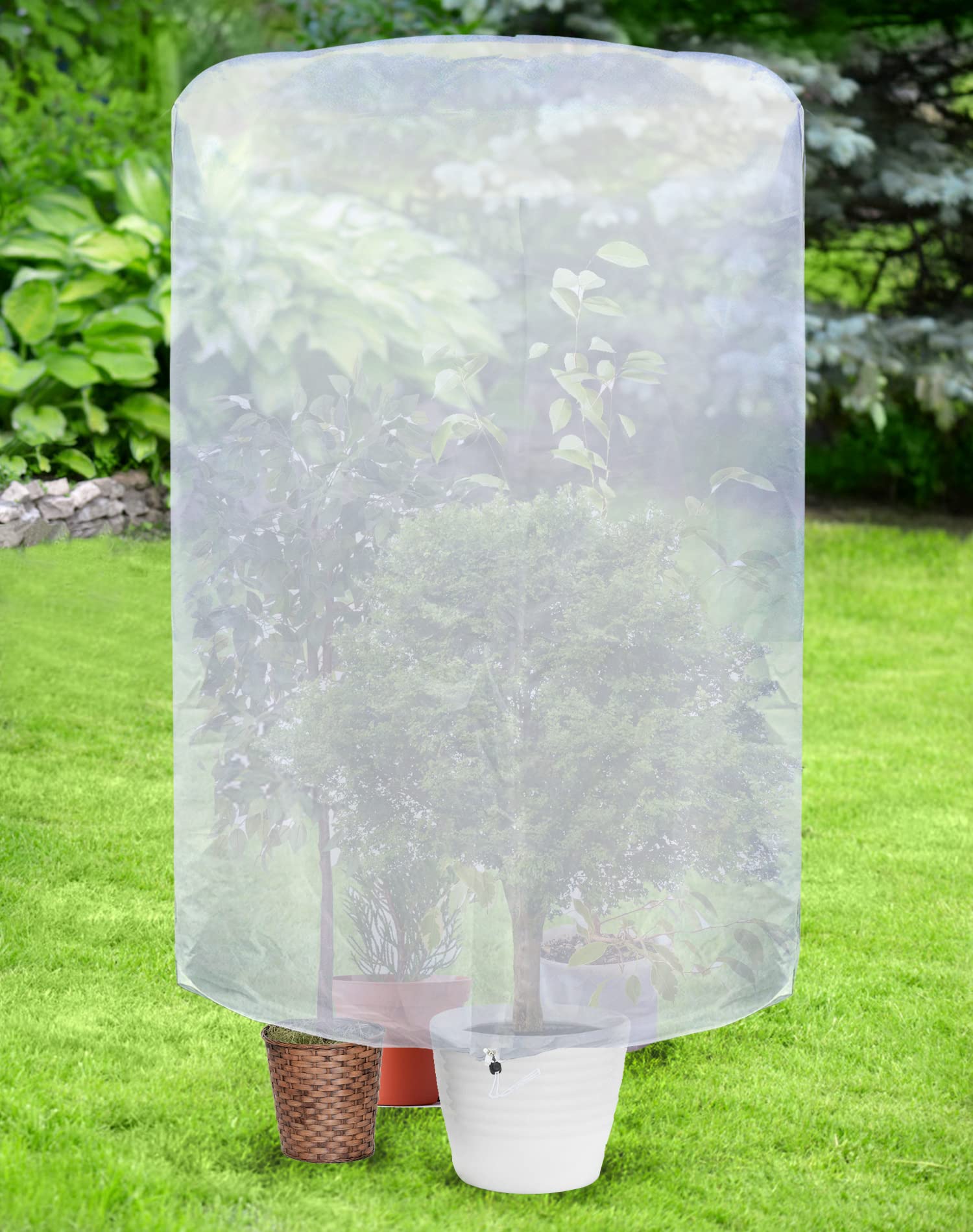 QWORK® Large Winter Plant Frost Protection Cover - 200 x 240CM - Plant Fleece Blanket Warming Jacket - with Zip and Drawstring