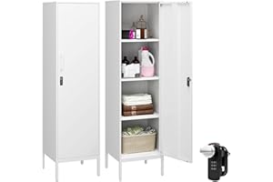 Steehoom Metal Locker with Lock, Lockable Storage Cabinet with Door and Shelves, Steel File Cabinet with 3 Tier Shelves for School, Living Room, Bedroom (White, 15.75" D x 15.75" W x 59.06" H)