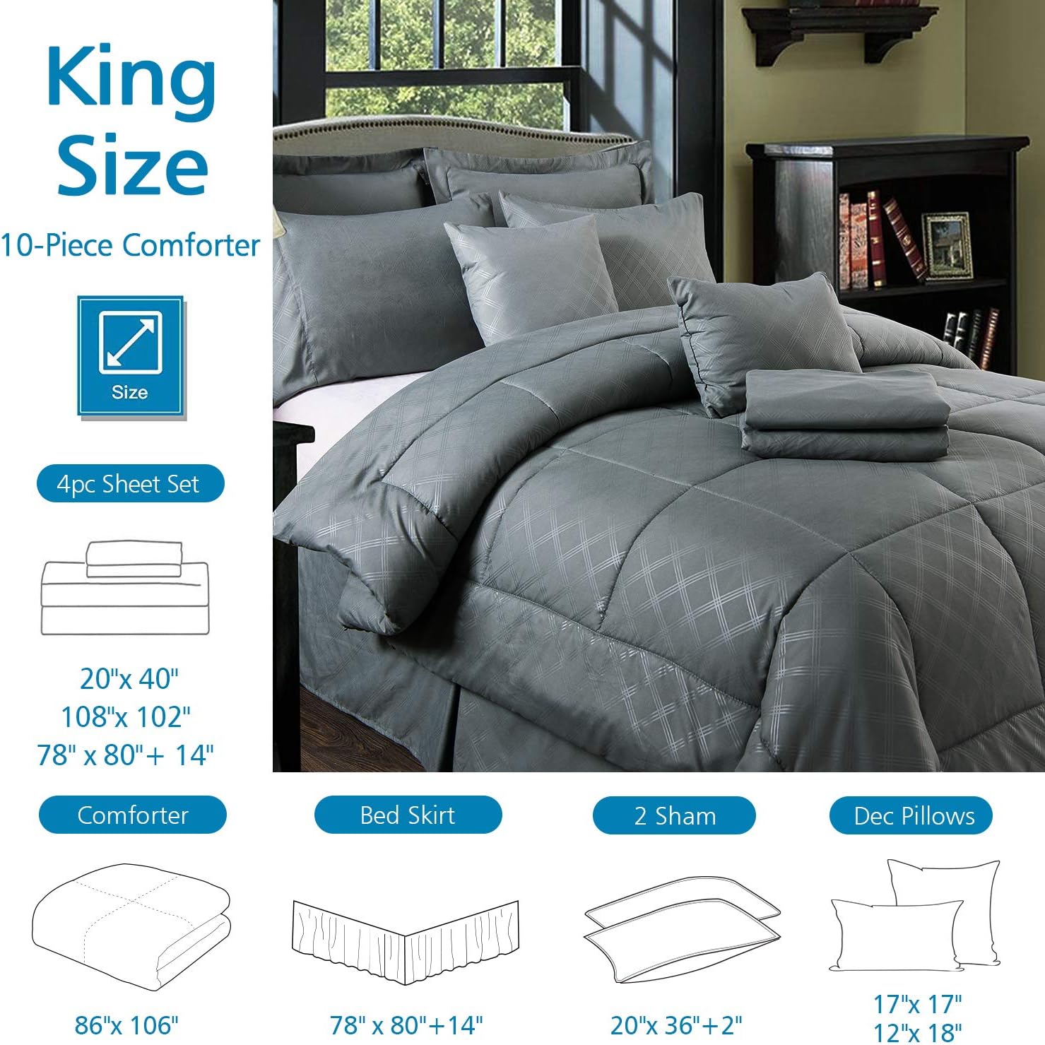 Luxury Solid Color Quilted Embroidered Pattern Navy Twin Jml Comforter Set Perfect For Any Bed Room Or Guest Room 8 Piece Microfiber Bedding Comforter Sets With Shams Bedding Sets Collections Home