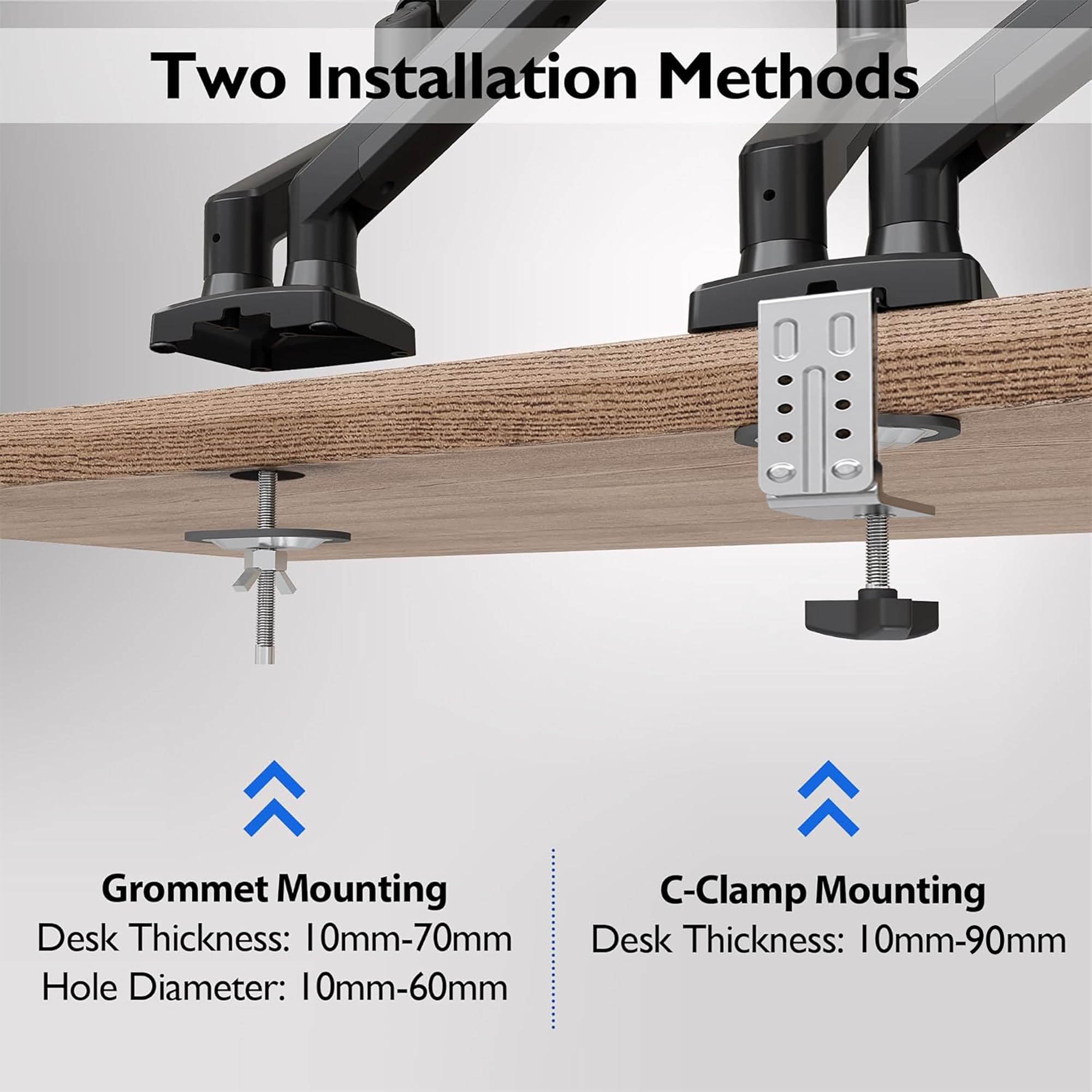BONTEC Monitor Halterung 2 Monitore, Bildschirmhalterung 2 Monitor für 13-32 Zoll, Gasfederarm mit 360° Drehbar & Neigbar, Kabelmanagement, 2 Montageoptionen, VESA 75/100, 3-9 kg 8
