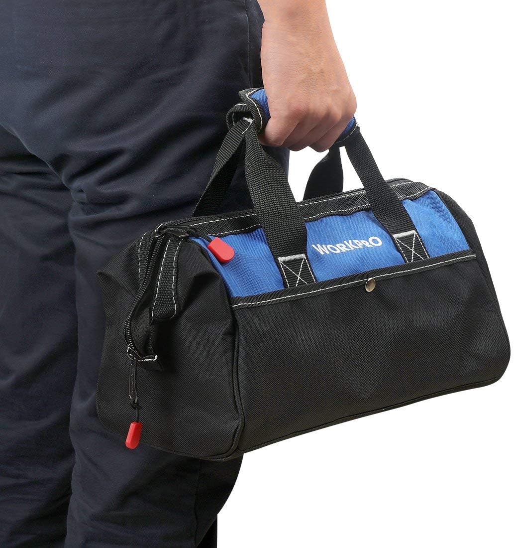 WORKPRO 13-inch Tool Bag, Wide Mouth Tool Tote Bag with Inside Pockets for Tool Storage - - 