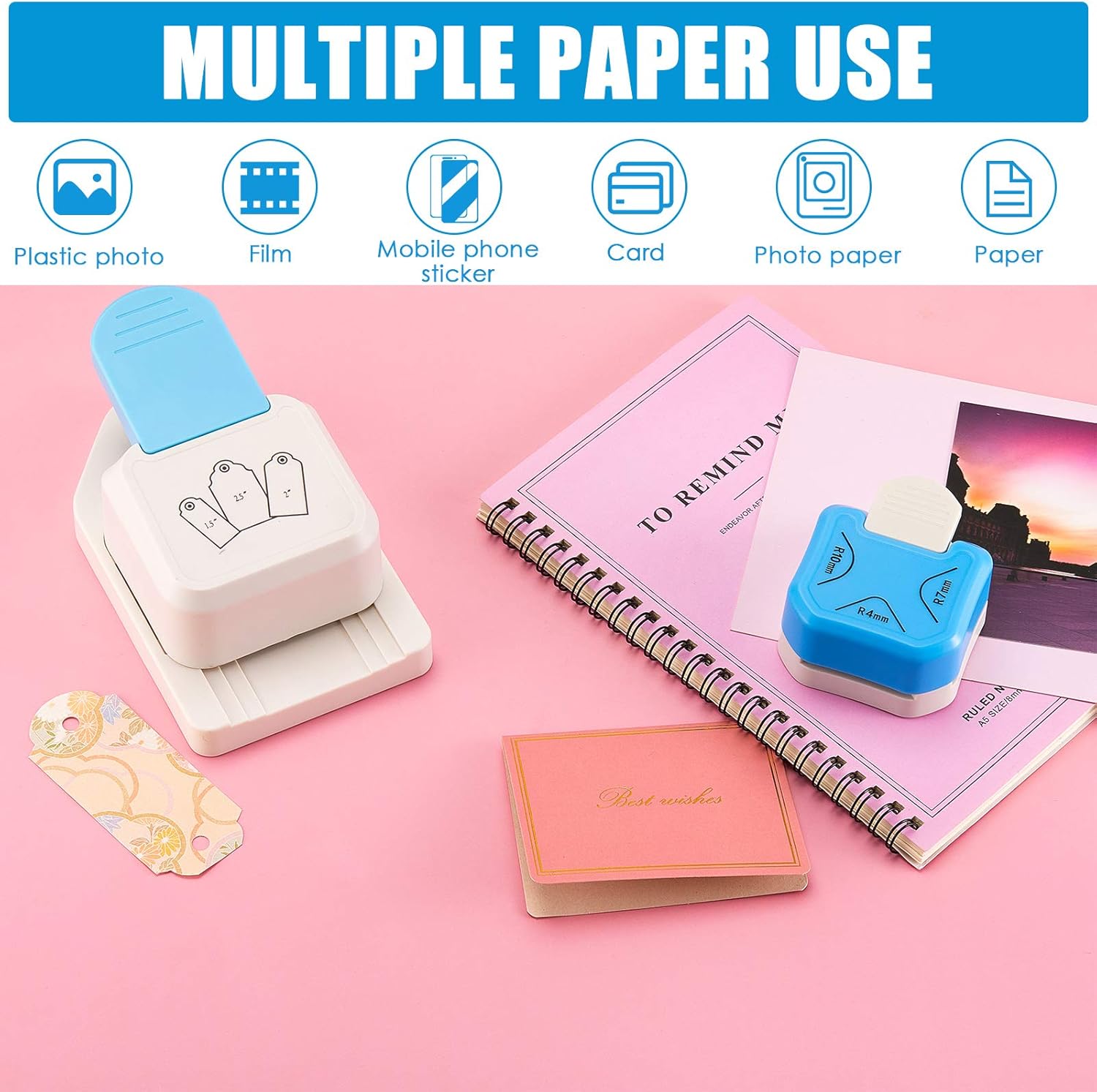2 Pieces Tag Punch Corner Cutter 3 in 1 Corner Paper Punch Rounder Tag Shape Lever Action Craft Punch for DIY Crafts Projects, Photo Cutter, Card Making Supplies