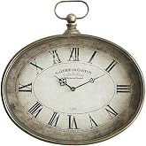 Perisoul Large Vintage Wall Clock, 16 inch, Distressed Gold, Oval Frame | Antique Decorative Statement Piece for Living Room, Kitchen, Dining Room Decor, Battery Operated, Roman Numerals