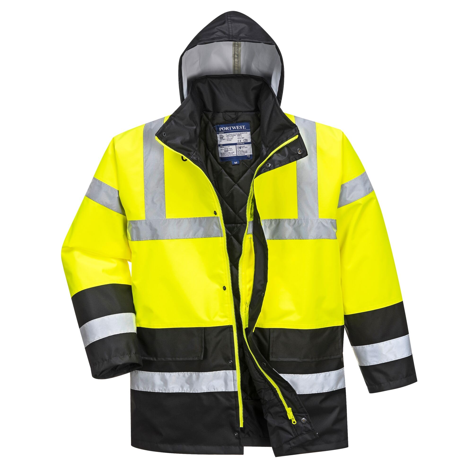 Portwest S466 Men's Waterproof Hi Vis Traffic Jacket - Reflective Safety Coat Yellow/Black, 3X-Large