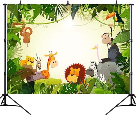 Amazon Dephoto 7x5フィート 210x150cm ジャングルサファリ 動物 森 誕生日パーティー 背景幕 シームレス ビニール 写真 背景 スタジオ 小道具 Pgt397 バックペーパー 背景布 通販
