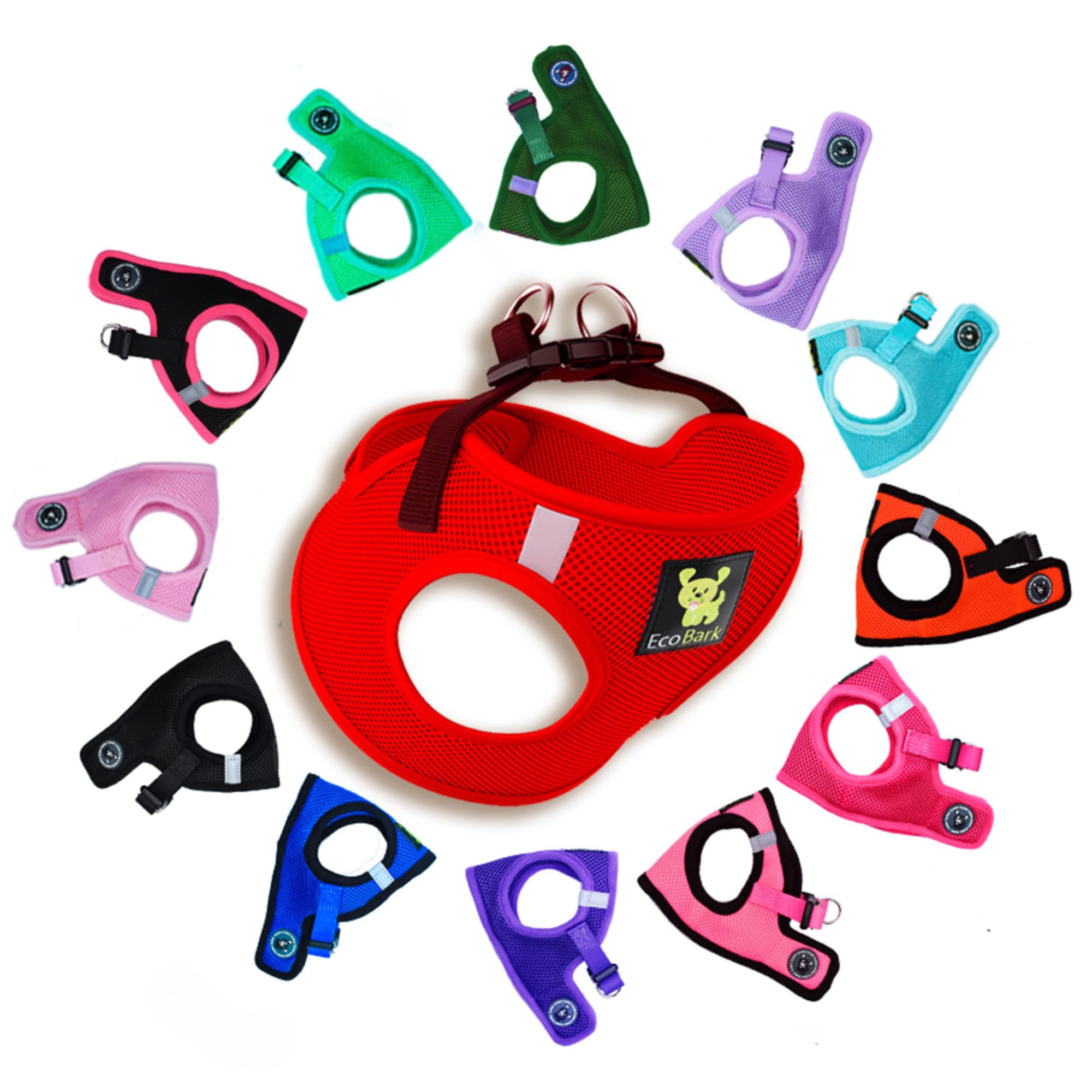 EcoBark Rapid Fastener Super Comfort Fully Adjustable Double Padded Step in Dog Harness (Large, Red)