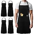 Syntus 4 Pack Chef Apron, Adjustable Bib Apron Waterdrop Resistant Professional Cooking Aprons for Men Women with 2 Pockets, Black