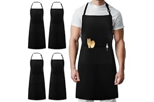 Syntus 4 Pack Chef Apron, Adjustable Bib Apron Waterdrop Resistant Professional Cooking Aprons for Men Women with 2 Pockets, Black