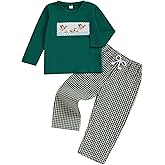 Arvbitana Toddler Baby Boy Hunting Outfit Long Sleeve Mallard Duck Sweatshirt T-shirt Gingham Pants Two Piece Smocked Clothes