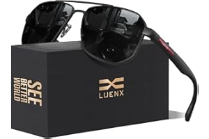 LUENX Aviator Sunglasses for Men Square Polarized Polygon Lens - UV 400 Protection with Accessories 61MM Driving Outdoor