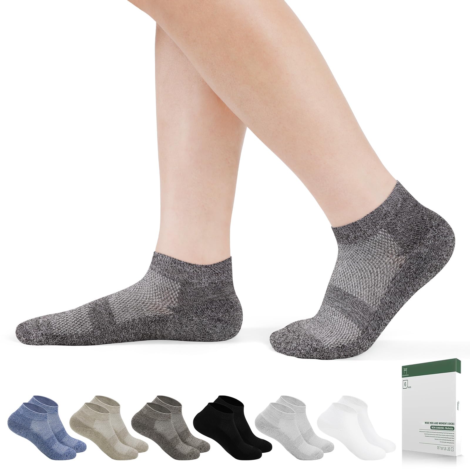Photo 1 of Bulinlulu Diabetic Socks for Women Men-6 Pairs Bamboo Viscose Non Binding Diabetic Ankle Low Cut Sock Size 6-9 9-11?Light Dark-Medium?