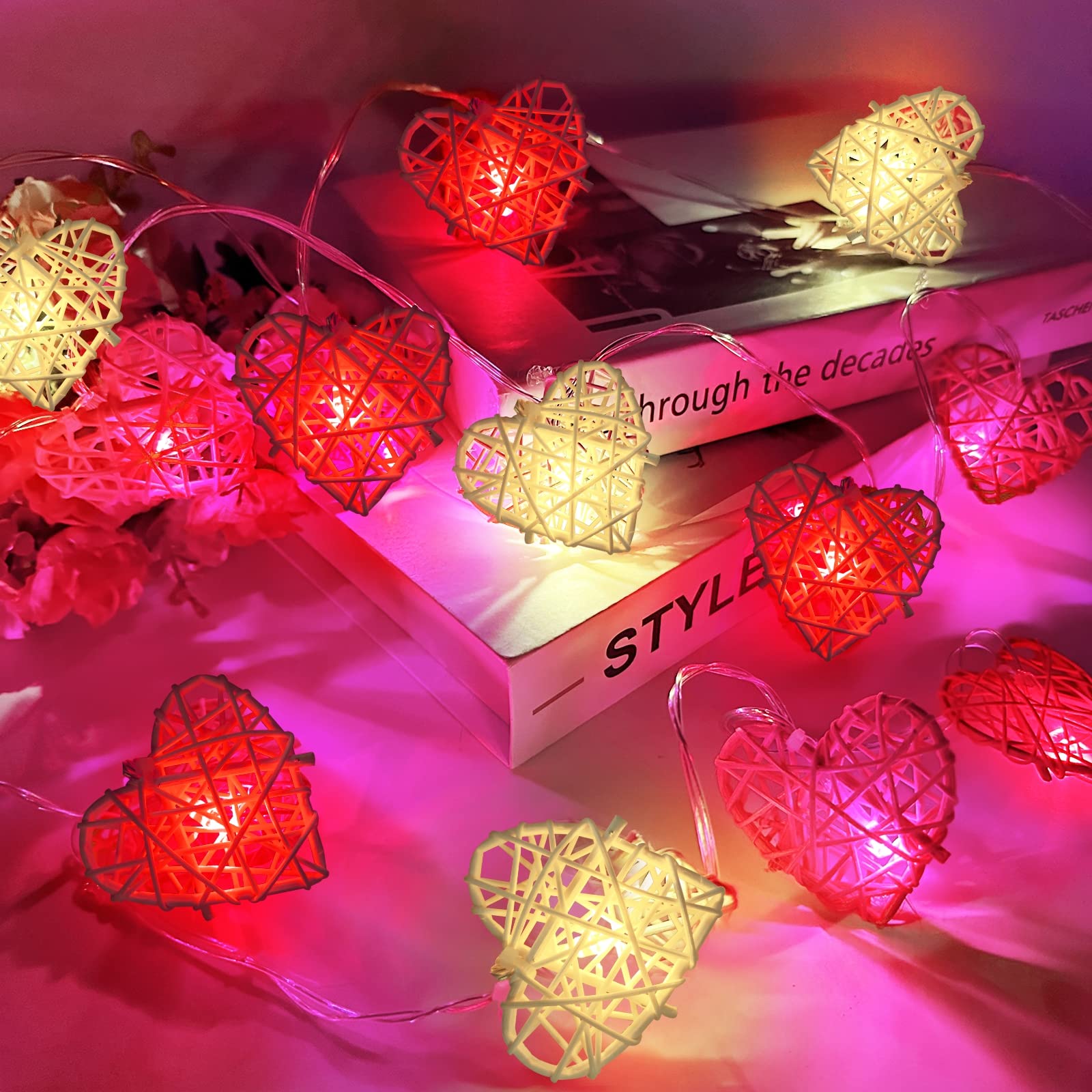 Photo 1 of [Timer&Tricolor] Valentines Lights Valentines Day Decor, Red Pink White Heart Lights, 3D Hollowed Rattan Romantic Fairy Lights Battery Operated 12LED 6.5Ft String Lights Valentines Garland DecorationsLPNO486371198
