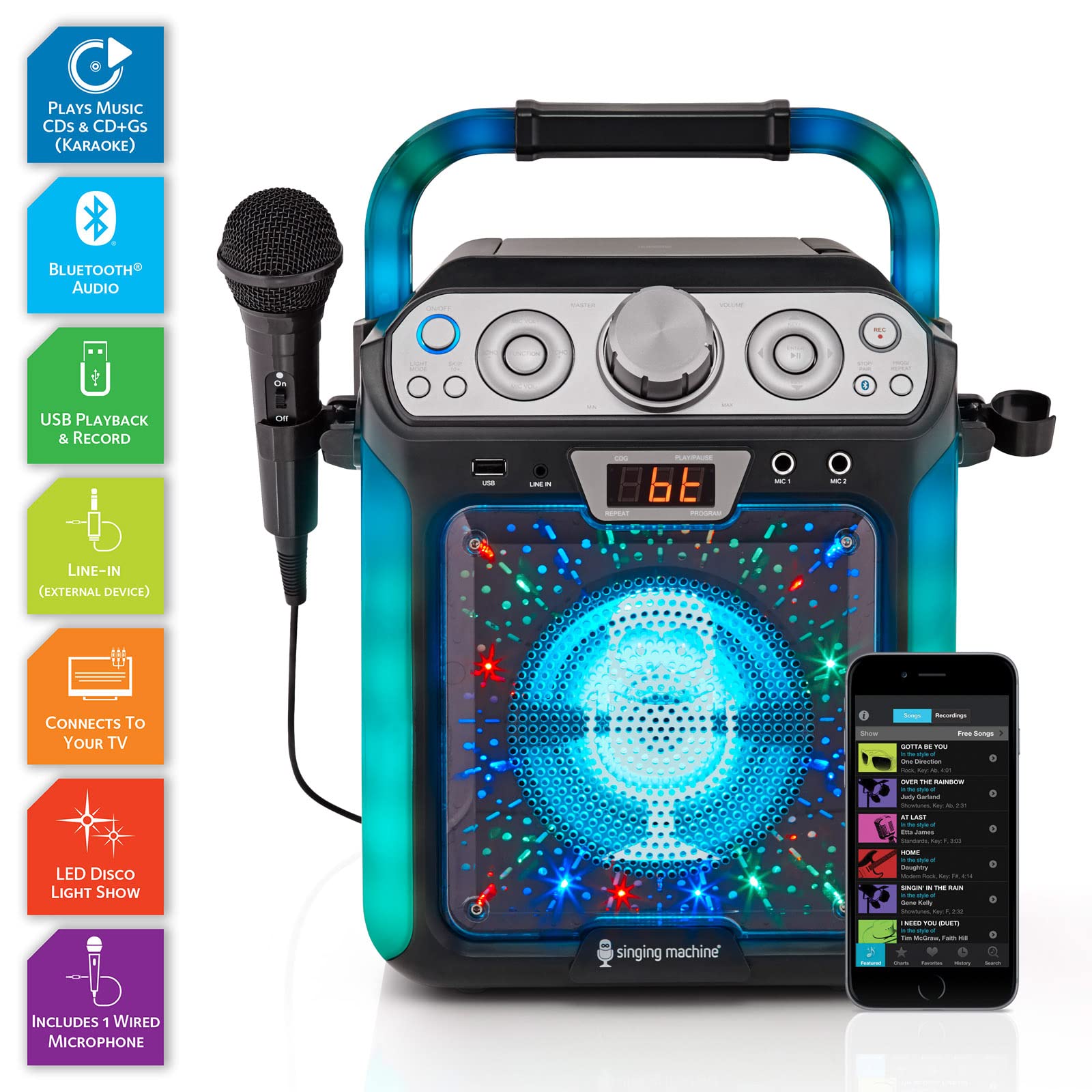 Singing Machine SML682BTBK Groove Cube Karaoke Player with Bluetooth and Echo Control, Battery Powered, Black