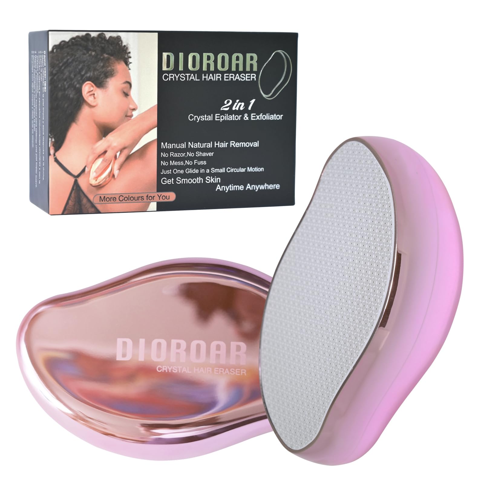 DIOROAR Crystal Hair Removal Device,Upgrade Crystal Hair Remover Stone,Physical Nano Glass Hair Eraser,Painless Epilator and Exfoliator Without Shaver for Soft Silky Skin(Light Pink)