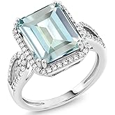 Gem Stone King 6.23 Cttw Sky Blue Simulated Aquamarine Ring For Women | 925 Sterling Silver | Emerald Cut 12X10MM | Gemstone Birthstone | Wedding Engagement Anniversary Promise Ring For Women