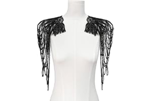 SAIXCCS 1 Pair Handmade Rhinestone Applique for Clothes, Sparkle Crystal Sewing Patches for Wedding Dress, Glass Beads Fringe Epaulettes for Shoulder Bodice Jacket Party Embellishment (Black)