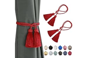 BEL AVENIR 2 Pack Curtain Handmade Tiebacks Decorative Curtain Holdbacks with Tassel (Red, 2 Pack)