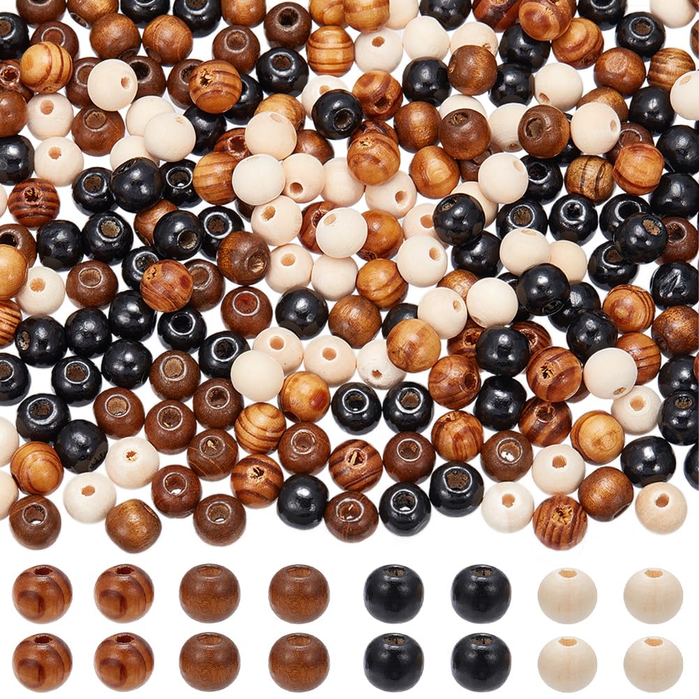 GORGECRAFT 400Pcs 4 Colors Wooden Beads Natural Wood Beads 10mm Diameter 2~3.5mm Hole Round Wood Beads Balls for DIY Crafts Beading Necklace Bracelet Jewellery Making Christmas Hanging Ornaments — image 1