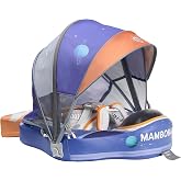AnjeeIOT Mambobaby Float with Canopy Baby Pool Float for Infant 3-24 Months | Non-Inflatable Baby Float with UPF 50+ Sun Shade &amp; Tail(Footrest) Solid No Air Swim Float for Swimming Pool Beach, Astronauts