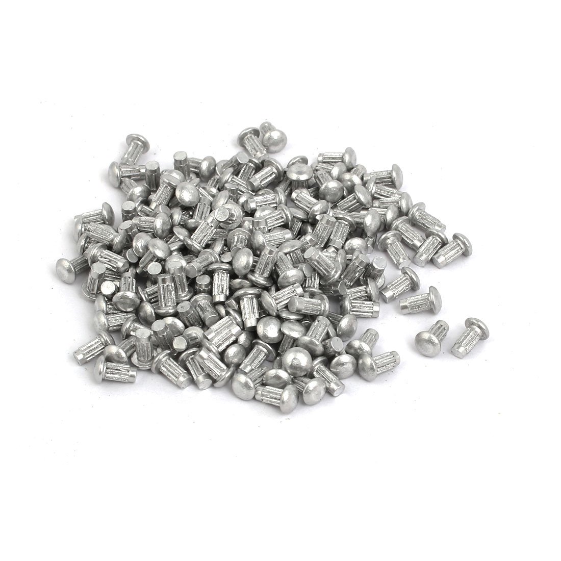 Sourcingmap 500pcs M2.5 x 5mm Knurled Shank Round Head Aluminum Solid Rivet Silver Tone