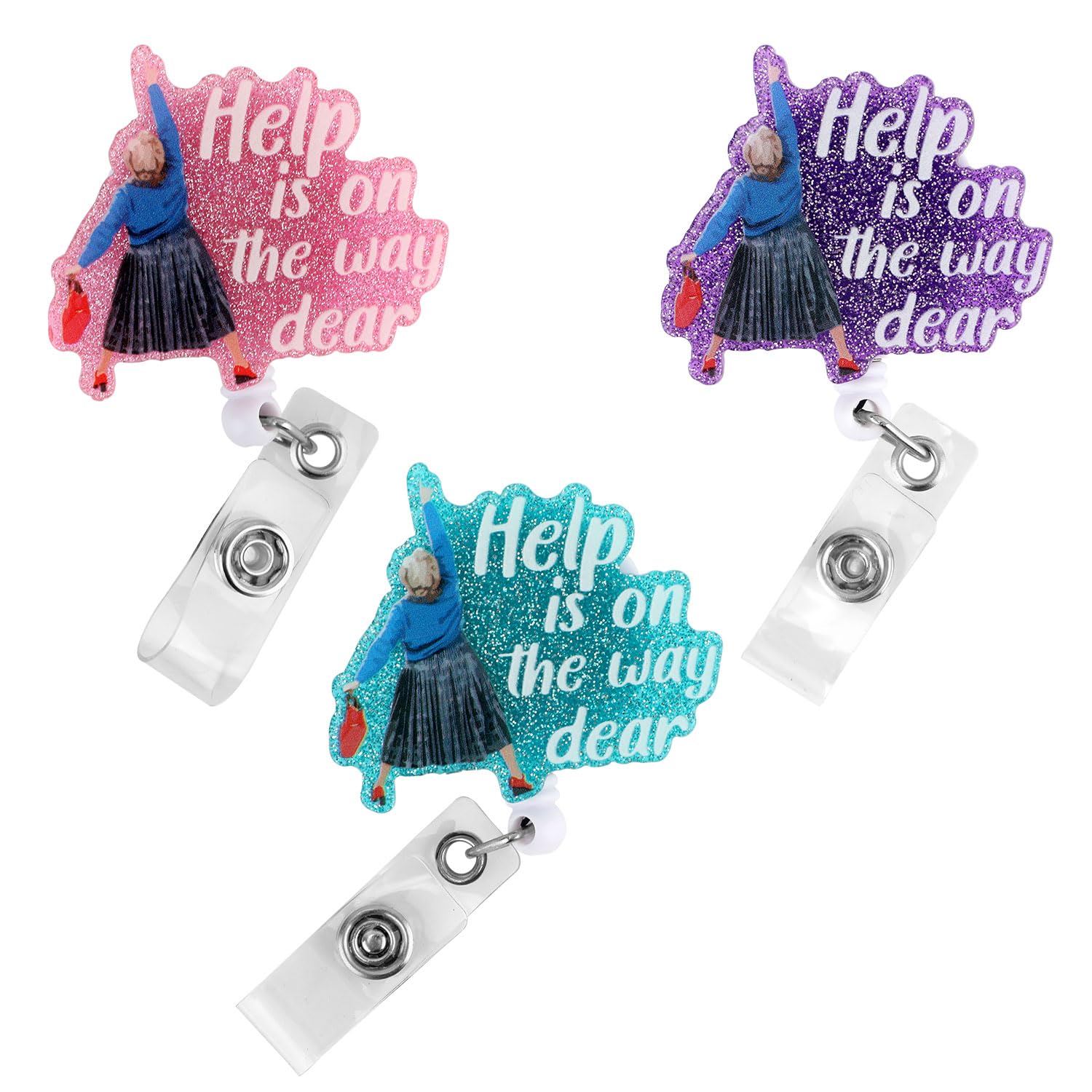 3 Funny Badge Reels - Help is On The Way Dear Badge Reel with Alligator Clip - Cute Accessories for Nurses & Doctors