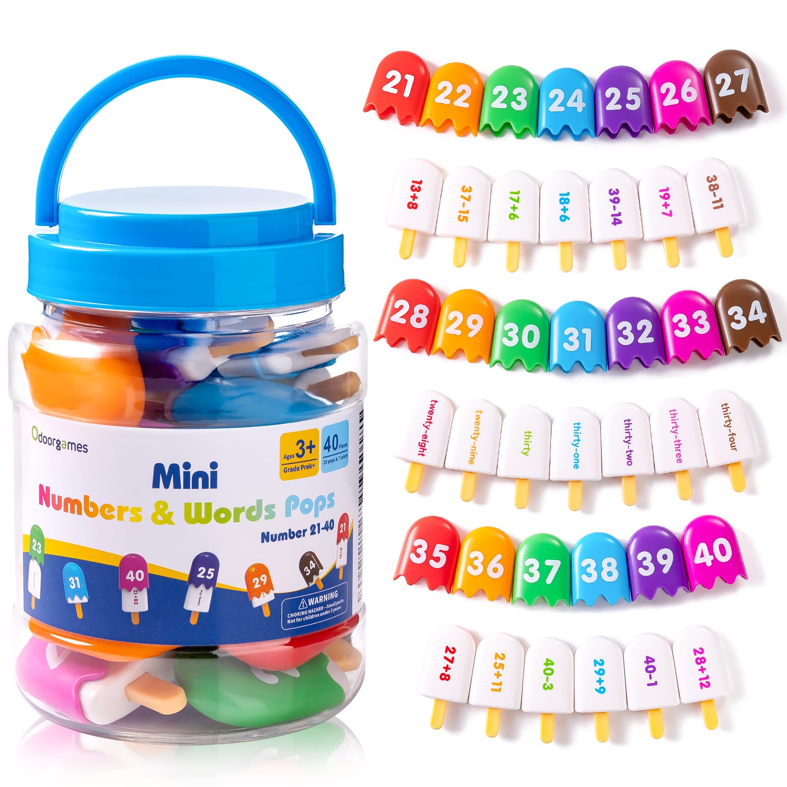 Odoorgames Numbers 21-40 Popsicles – Engaging Number Toys for Kids Ages 3-5 to Learn Numbers & Enhance Skills