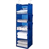 BOOMIBOO Hanging Closet Organize and Shelves,5-Hanging Shelf with 2 Side Pockets,Storage Foldable (Blue)