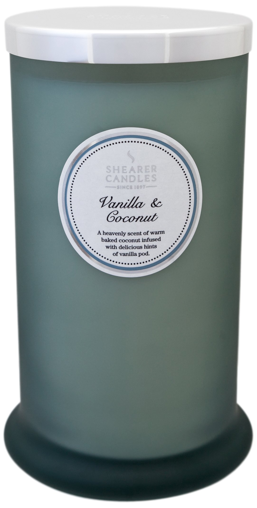 Shearer Candles Vanilla and Coconut Scented Tall Pillar Jar Candle with Silver Lid-Grey