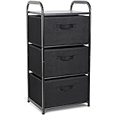 MAX Houser Dresser Storage with 3 Easy Pull Fabric Drawers, Fabric Dresser Tower,Vertical Storage Unit for Bedroom,Chest of Drawers with Metal Frame, Wooden Tabletop, for Living Room, Closet (Black)
