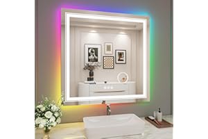 Snowdool LED Mirror for Bathroom, 38"X38" with 8 RGB Backlit +3 Front Lit (Adjustable Individually), Anti-Fog, Lighted Bathroom Vanity Mirror for Wall, Shatterproof, Memory Function, Tempered Glass