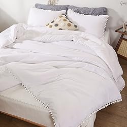 Smoofy Pom Fringe Comforter Set King Size White