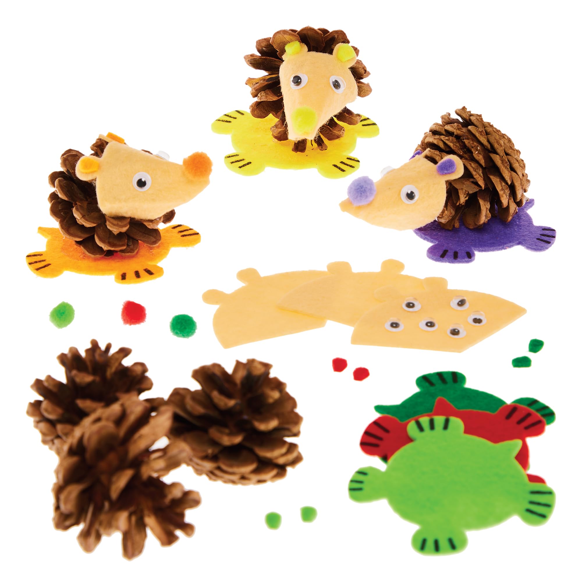 Baker Ross FX169 Hedgehog Pinecone Kits - Pack of 6, Autumn Decoration Crafts for Kids