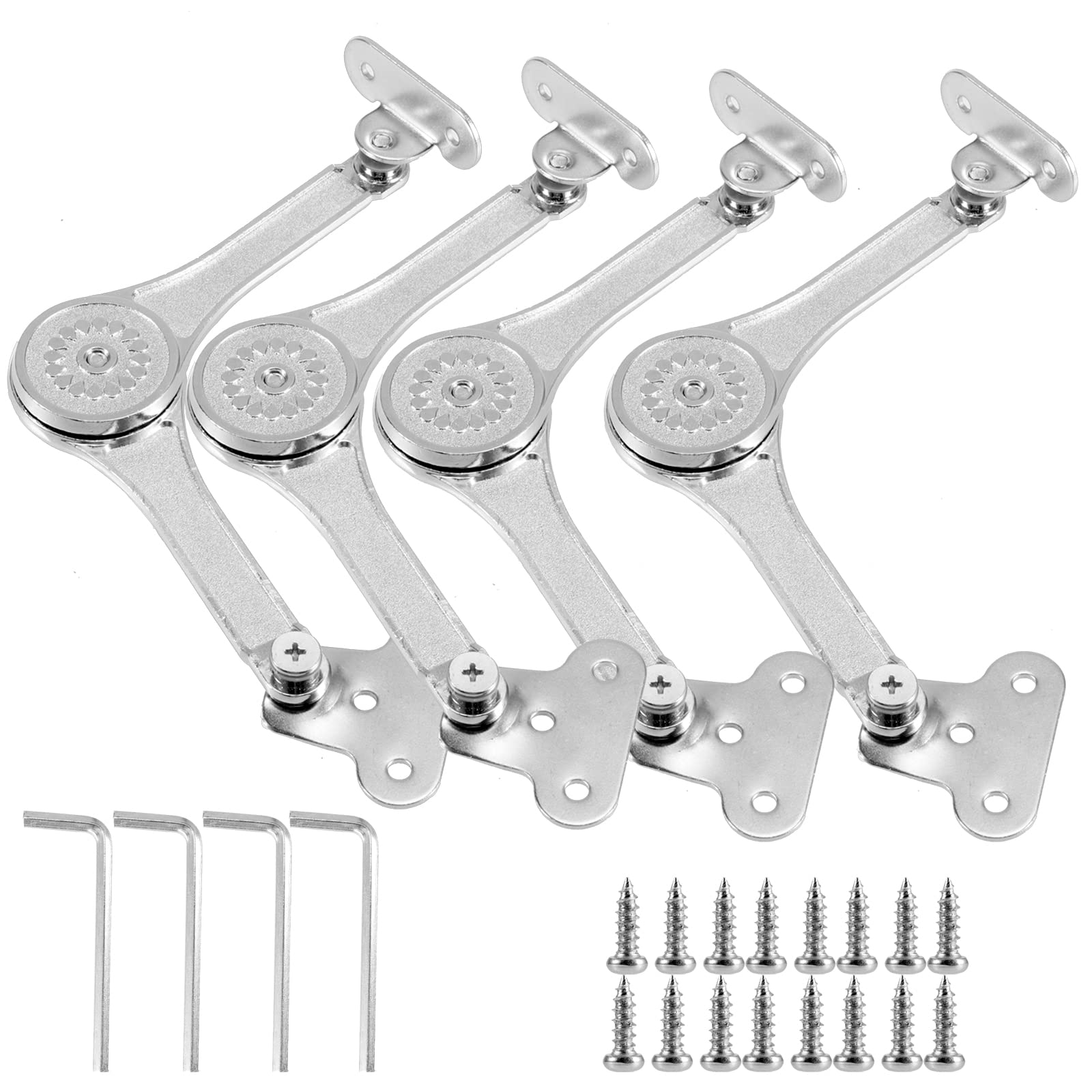 ZEONHEI Pack of 4 Flap Fitting Flap Support, Soft Close Lid Support Hinges with Screws and Allen Key, Satin Nickel Lid Support Hinge for Kitchen Door, Wardrobe, Load Capacity 22 kg