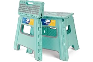 Korpai 2022 Upgrade 13" Folding Step Stool for Adults Kids Holds Up to 300 lbs,Non-Slip Folding Stools with Portable Handle, Compact Plastic Foldable Step Stool for Bathroom,Kitchen,Teal,2 Pack