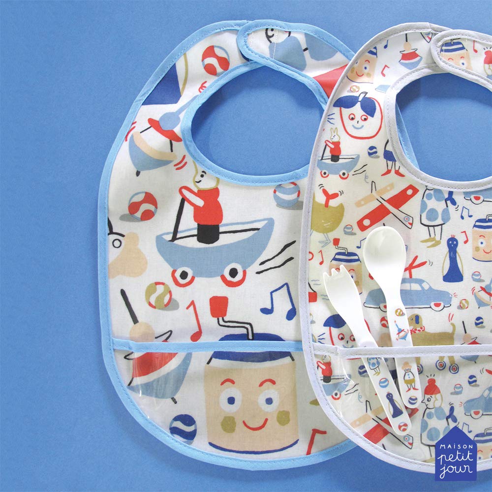 Petit Jour Paris - Set of 2 Bibs Les Jouets De Marie - to Remain Clean During Messy Lunch!!
