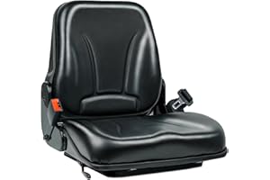 TICSEA Universal Forklift Seat, Fold Down Tractor Seat with Retractable Safety Belt, and Micro Switch for Tractor, Excavator, Skid Loader, Backhoe, Dozer, Telehandler