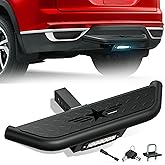 YZONA Tow Hitch Step Trailer for 2 Inch Receiver, with LED Light & Pin Lock & U-Bolts Stabilize, Compatible with Pickups Trucks Vans SUVs ATVs, Towing Bumper Guard Protector Rear bar (Carbon Steel)