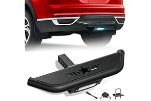 YZONA Tow Hitch Step Trailer for 2 Inch Receiver, with LED Light & Pin Lock & U-Bolts Stabilize, Compatible with Pickups Trucks Vans SUVs ATVs, Towing Bumper Guard Protector Rear bar (Carbon Steel)