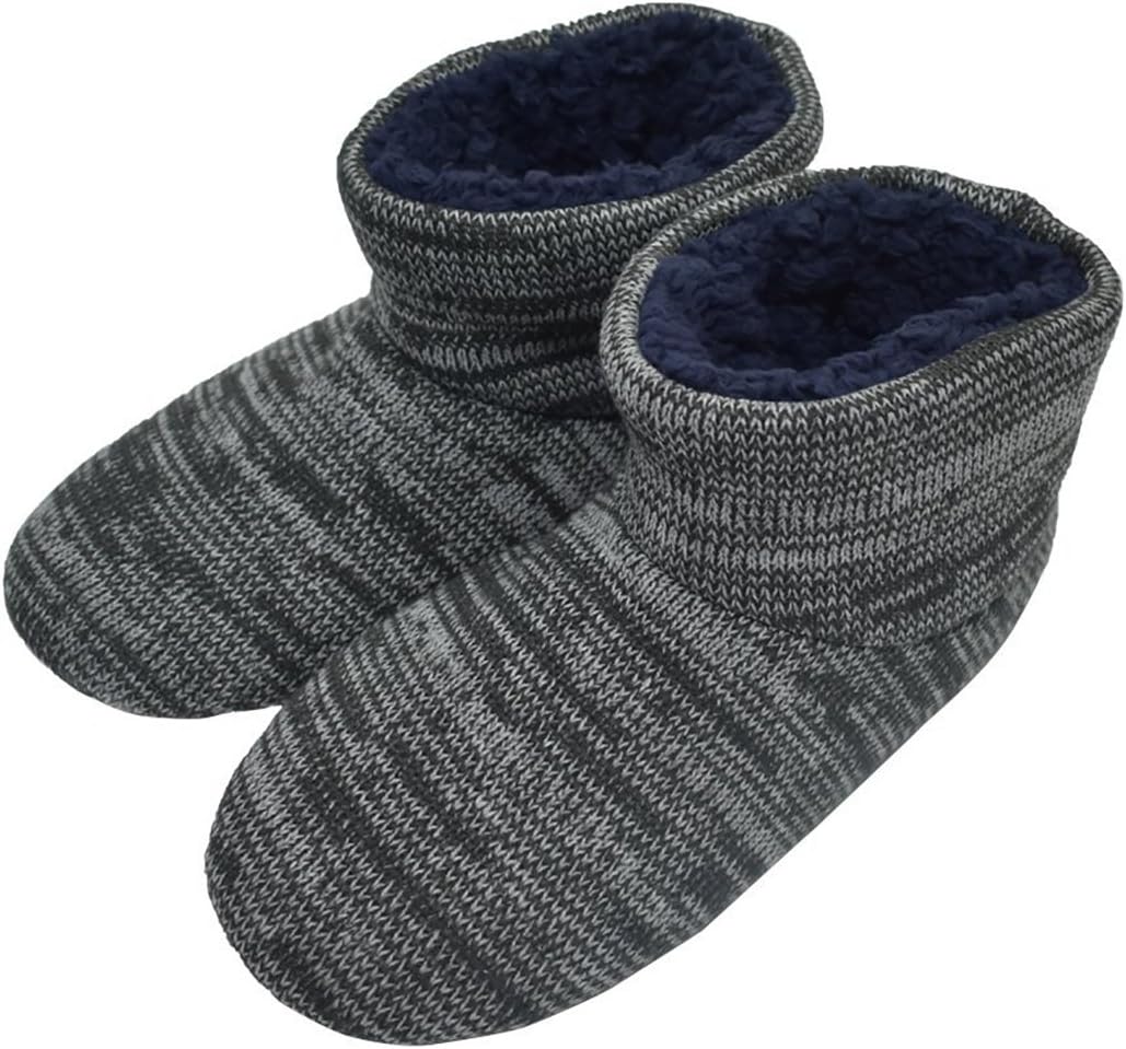 Knit Rock Wool Warm Men Indoor Pull on Cozy Memory Foam Slipper Boots Soft Rubber Sole